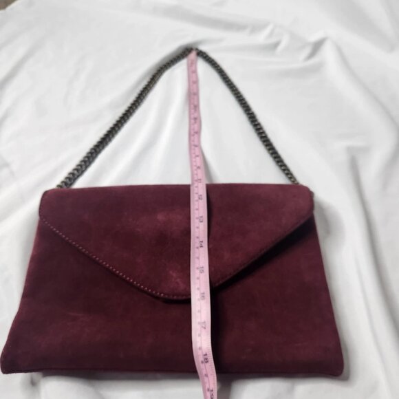 J. Crew Maroon Suede Envelope Clutch Bag Chain Strap - Picture 8 of 10